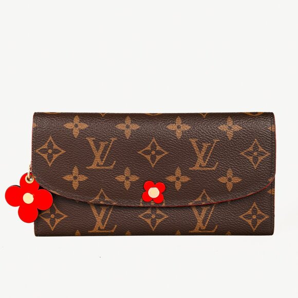 Louis Vuitton Brown Monogram Canvas Red Bloom Flower Emilie Wallet Coquelicot - Picture 1 of 10